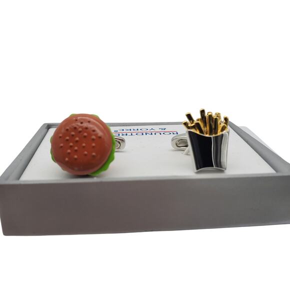 Burger & French Fries Cufflinks Roundtree Yorke Hamburger Vintage Cuff Links - Picture 8 of 9